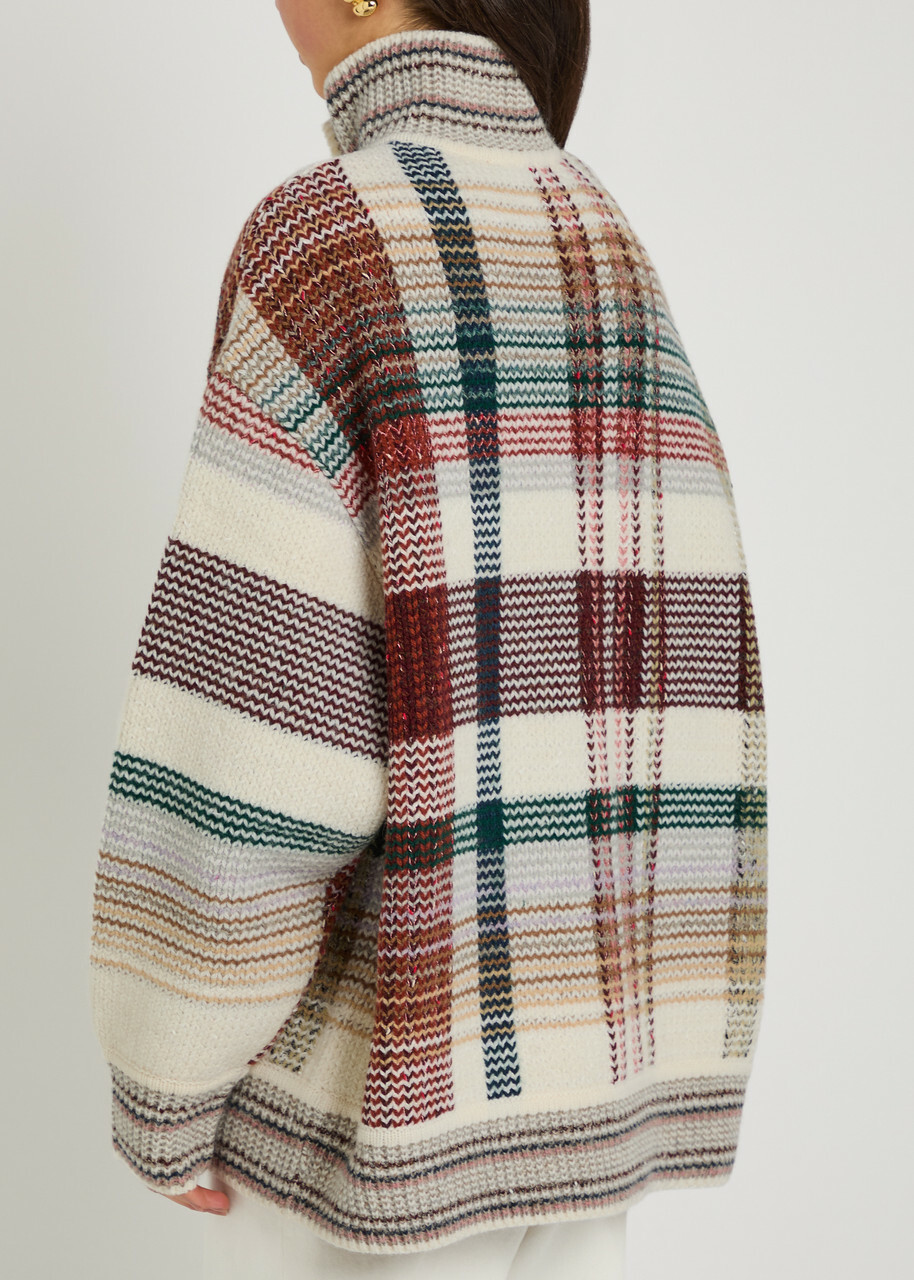 Missoni Checked Wool-blend Cardigan White And Red