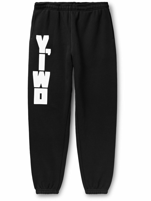 Photo: Y,IWO - Tapered Logo-Print Cotton-Jersey Sweatpants - Black