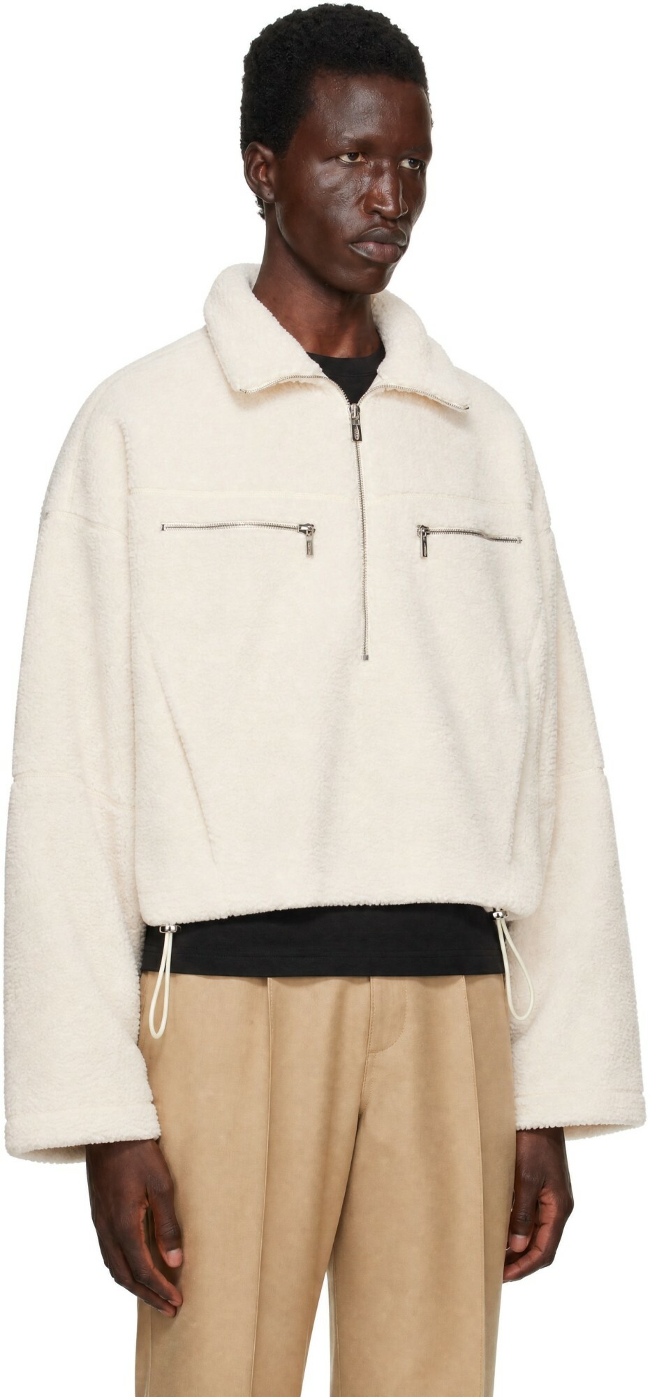 LGN Louis Gabriel Nouchi Off-White Half-Zip Fleece Sweatshirt