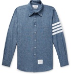 Thom Browne - Button-Down Collar Striped Cotton-Chambray Shirt - Blue