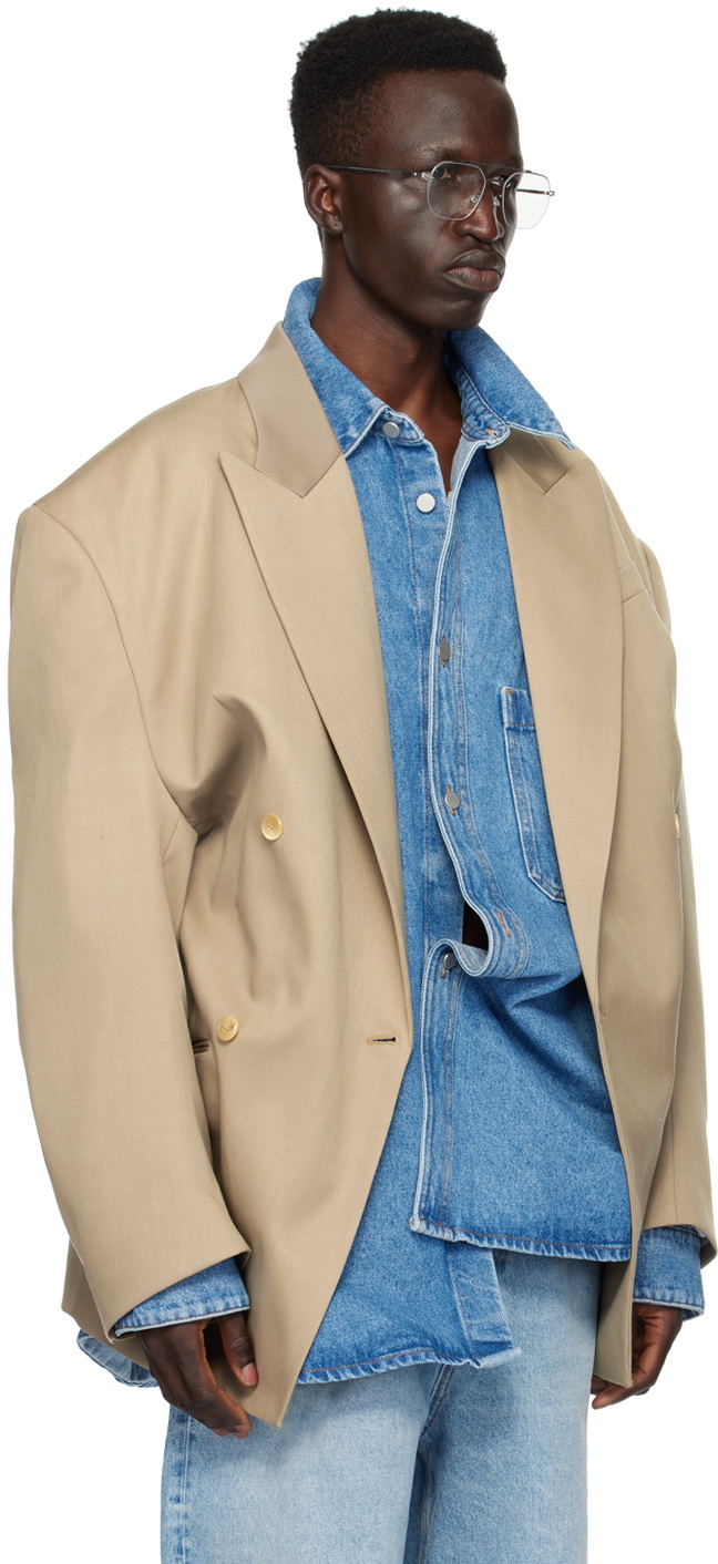 Hed Mayner Beige Peaked Lapel Blazer