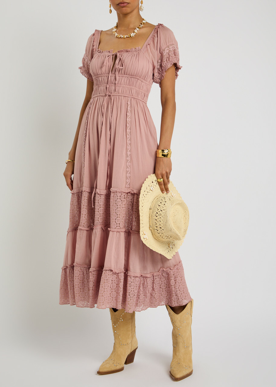 Free People Falling Sun Panelled Cotton Midi Dress Mauve