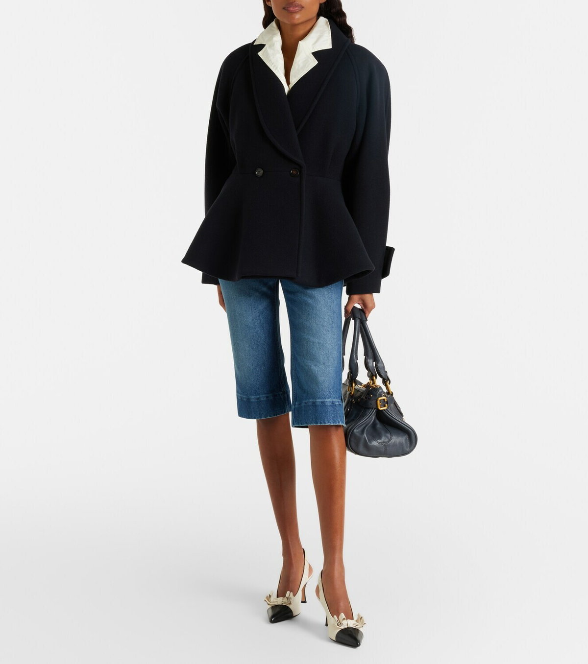 Chloé Leather-trimmed capri jeans