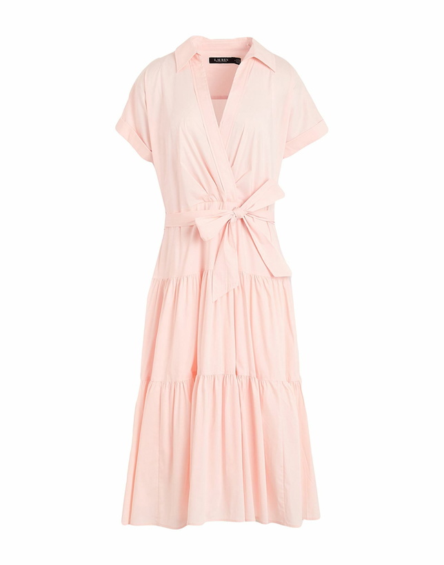 Photo: Lauren Ralph Lauren Belted Cotton-blend Tiered Dress Womens Midi dress in Light pink