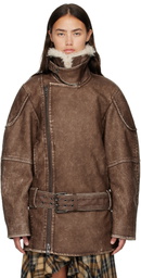 Diesel Brown Double-Breasted Aviator-Biker Coat