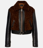 Prada Belted shearling-trimmed leather jacket