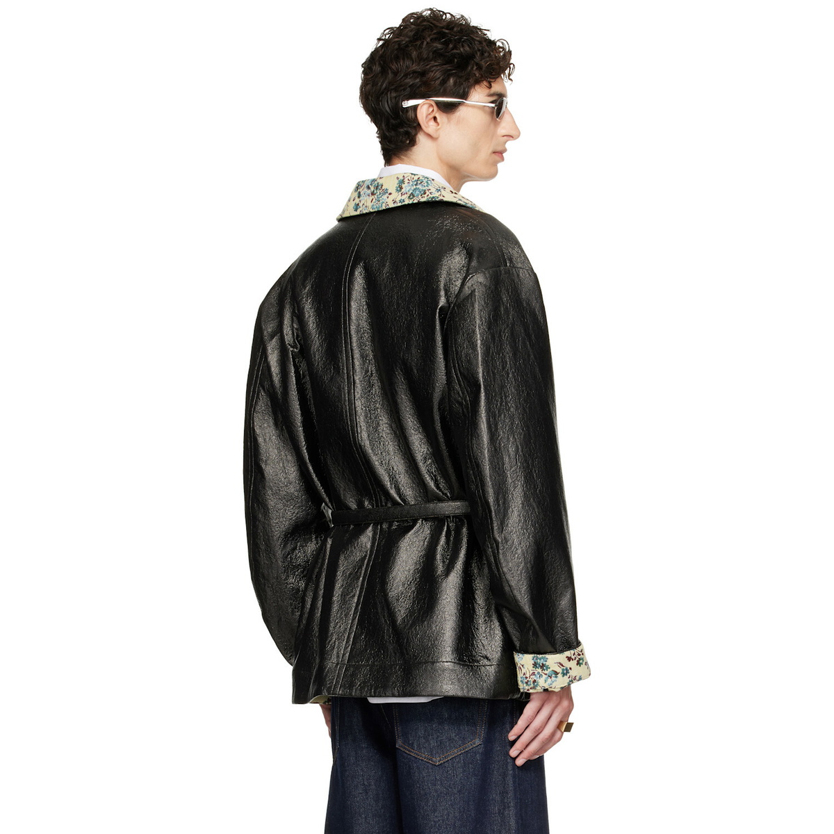 Dries Van Noten Black Coated Belted Jacket