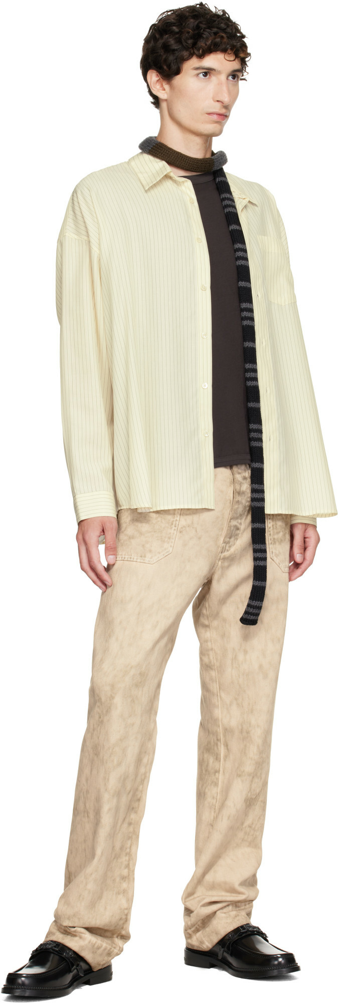 Stefan Cooke Gray & Khaki Stripe Knit Scarf