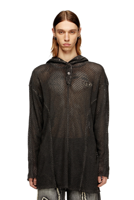 Photo: Diesel Fishnet hoodie with full-closure hood - Sweaters - Unisex - Black
