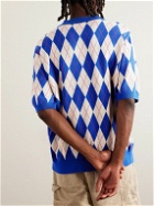 thisisneverthat - Logo-Embroidered Argyle Cotton-Blend Polo Shirt - Blue