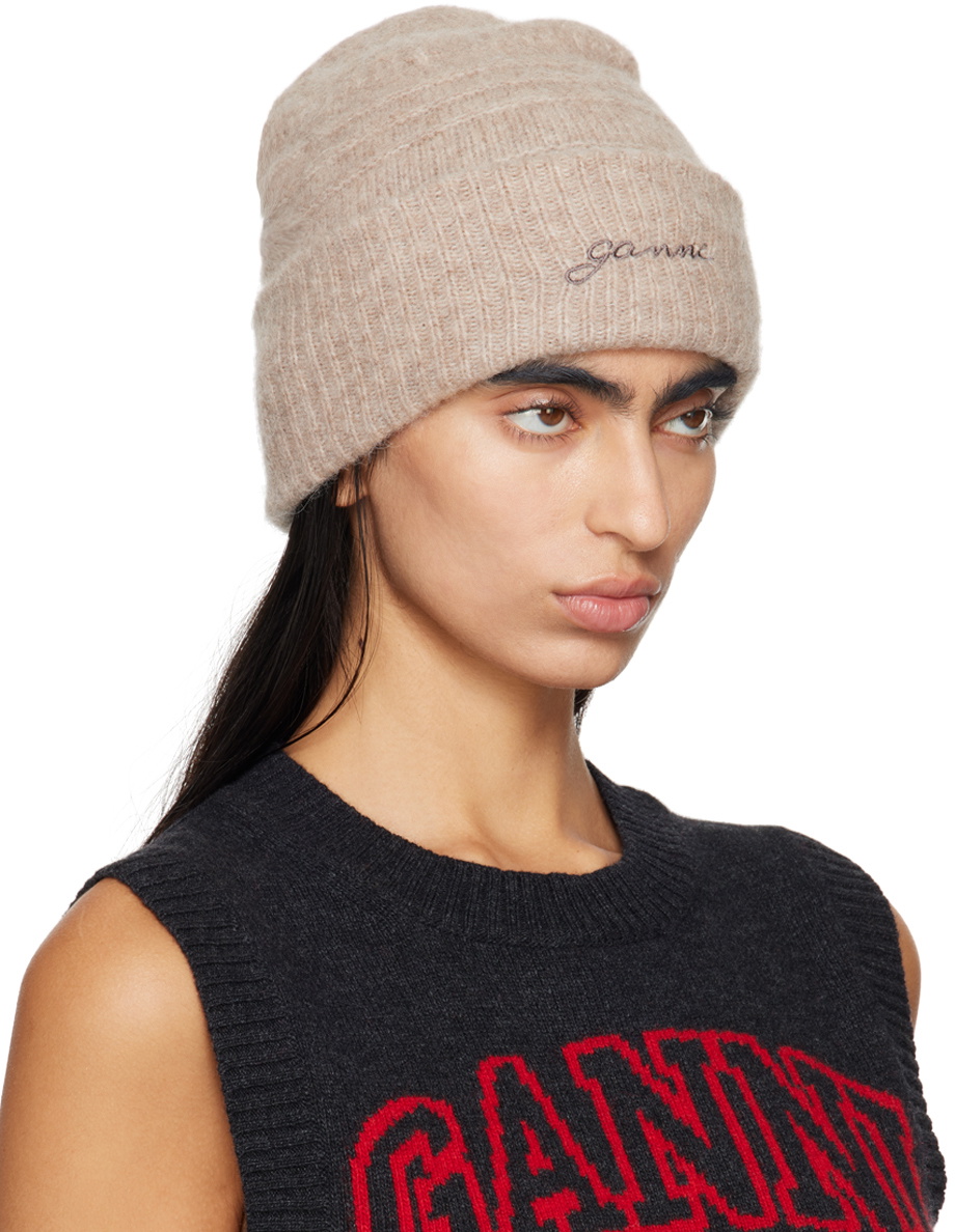GANNI Taupe Soft Wool Beanie GANNI