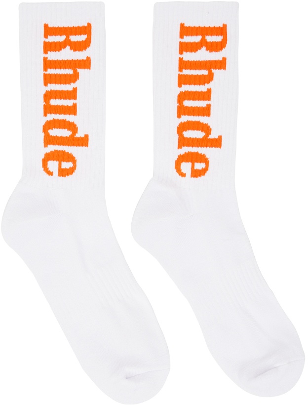 Photo: Rhude White Vertical Logo Socks