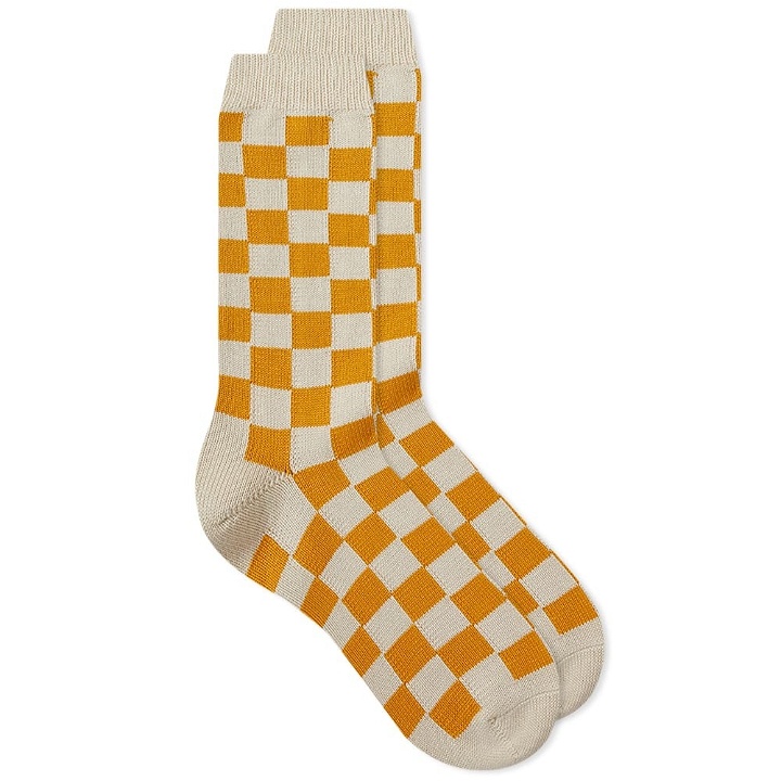 Photo: RoToTo Men's Checkerboard Crew Socks in Ivory/Yellow