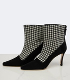 Manolo Blahnik Gosta houndstooth suede-trimmed ankle boots