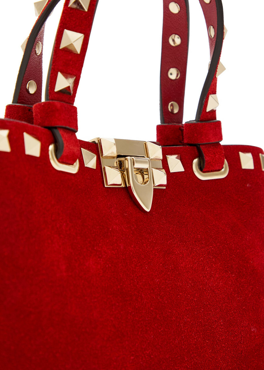 Valentino Rockstud Mini Suede Tote bag - Red - One Size