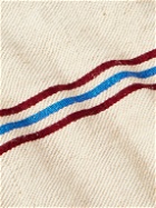 Greg Lauren - Shawl-Collar Denim-Trimmed Striped Hemp Overshirt - Neutrals