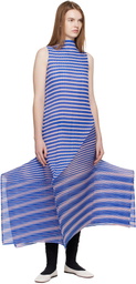 ISSEY MIYAKE Navy Generic Stripes Machine Pleats Midi Dress