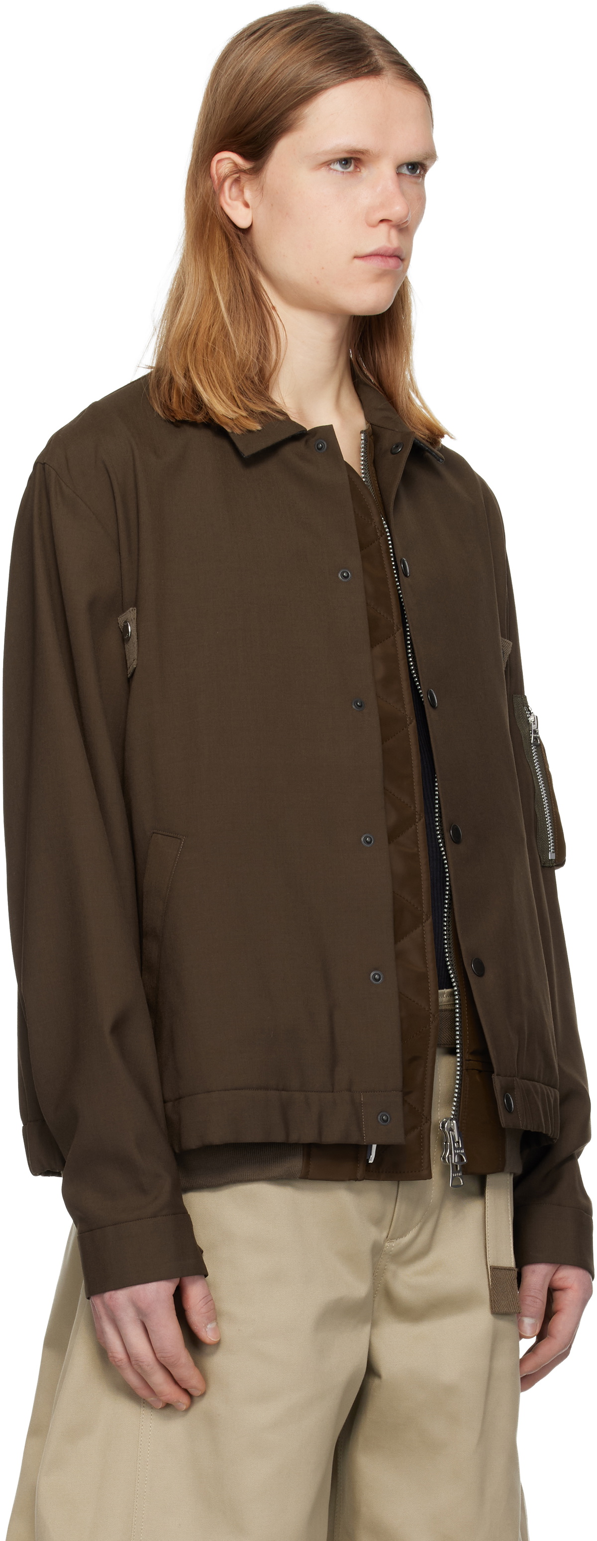 sacai Brown Suiting & Nylon Twill Bomber Jacket
