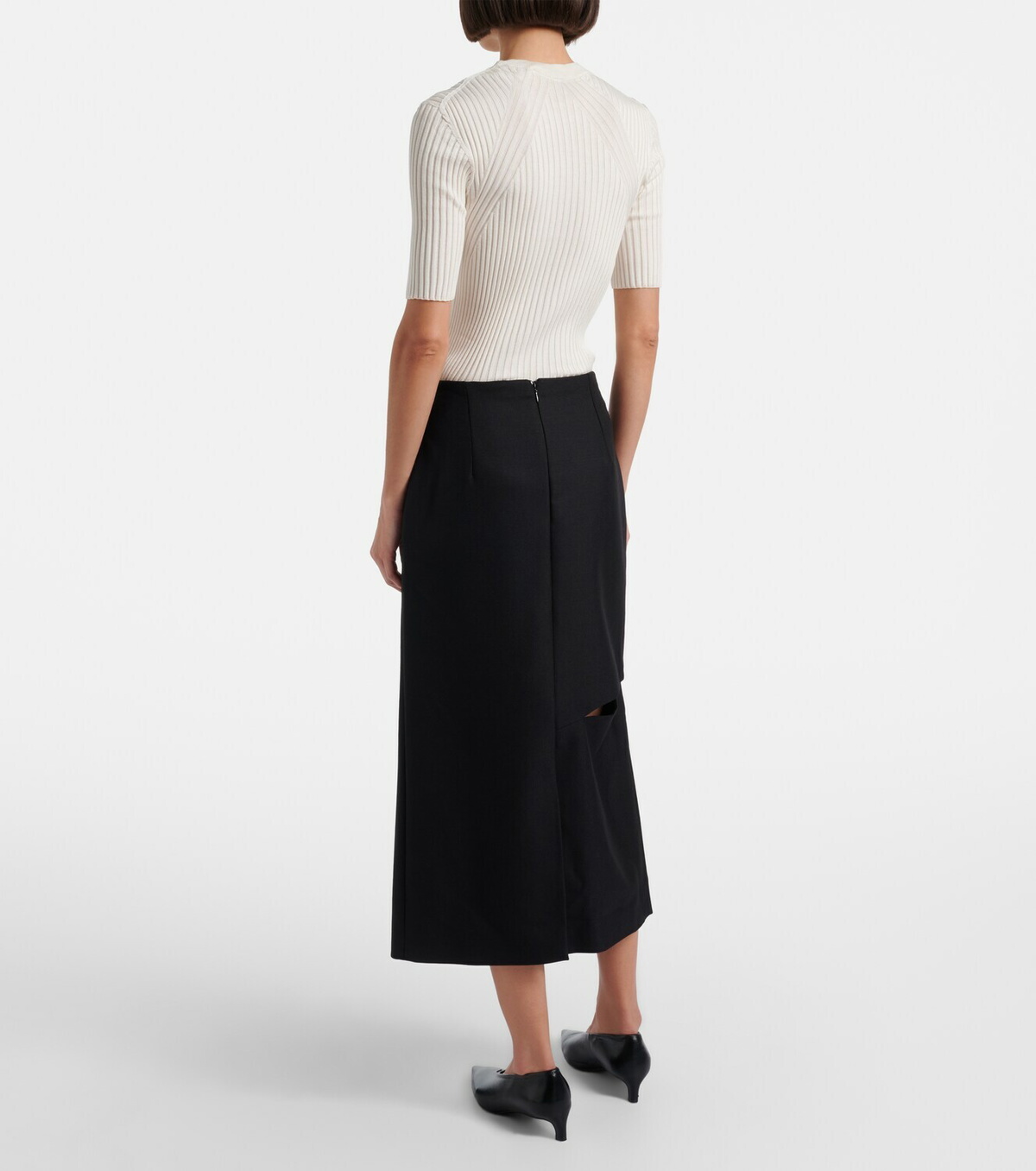 Jil Sander Cutout wool and mohair midi skirt