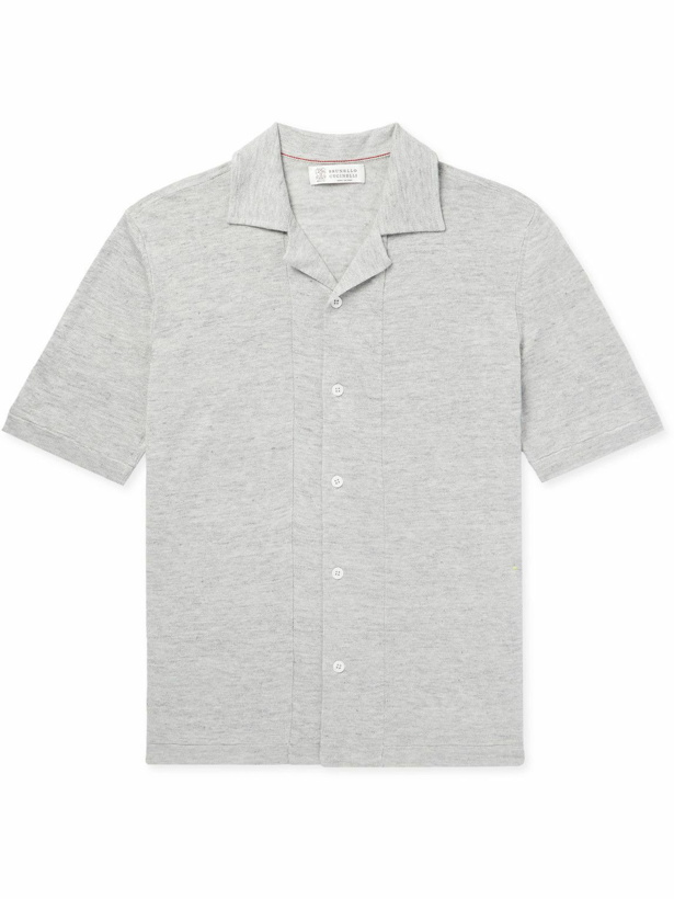 Photo: Brunello Cucinelli - Camp-Collar Slub Linen and Cotton-Blend Shirt - Gray