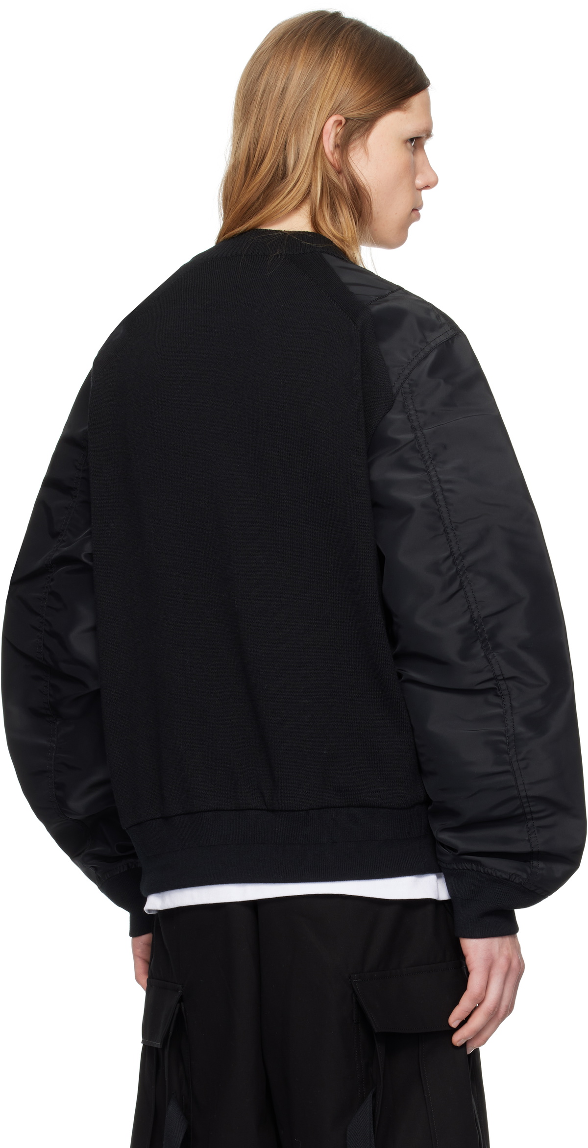 SACAI｜ROUND NECK KNITS (Nylon Twill x Wool Knit Pullove Sacai - Nylon Twill Mix Knit Pullover | HBX - Globally