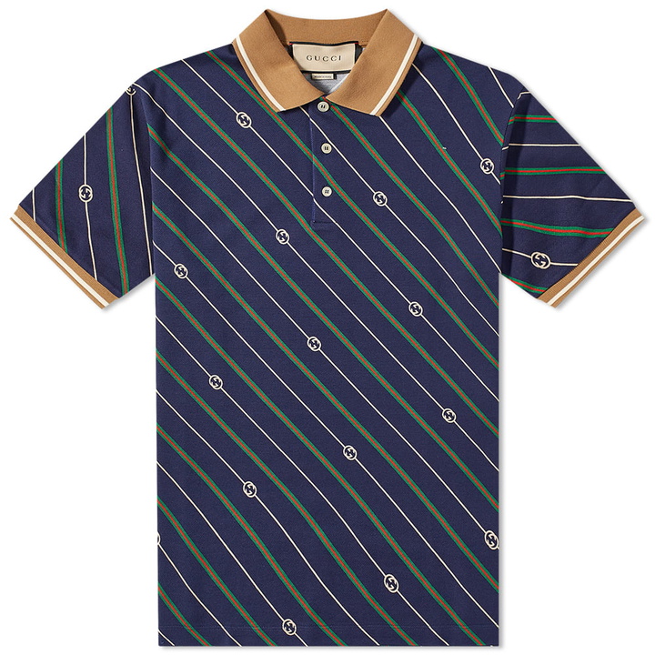 Photo: Gucci Men's GG Diag Stripe Polo Shirt in Blue