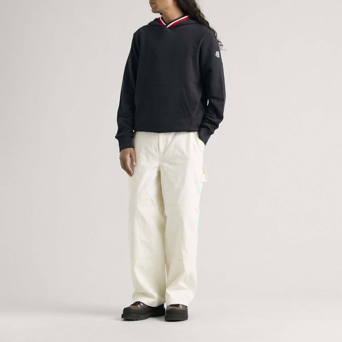 Moncler Men's Knitted Trim Hoodie in Navy