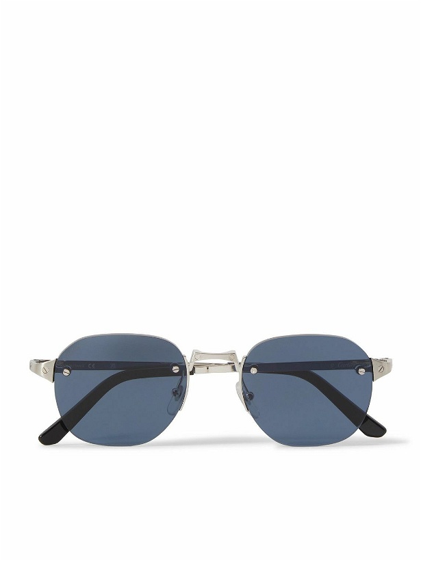 Photo: Cartier Eyewear - Santos de Cartier Rimless Oval-Frame Silver-Tone Sunglasses