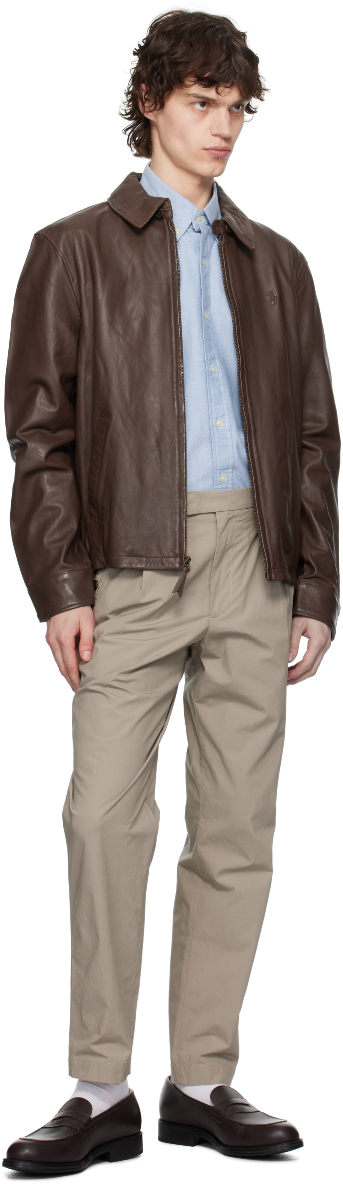 Polo Ralph Lauren Brown Zip Leather Jacket