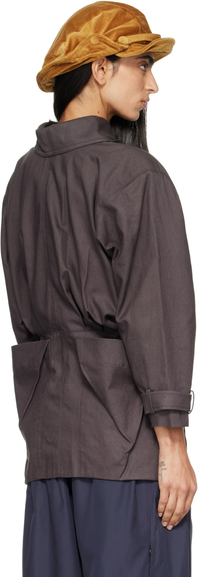 OPEN YY Brown Drop Collar Half Trench Jacket