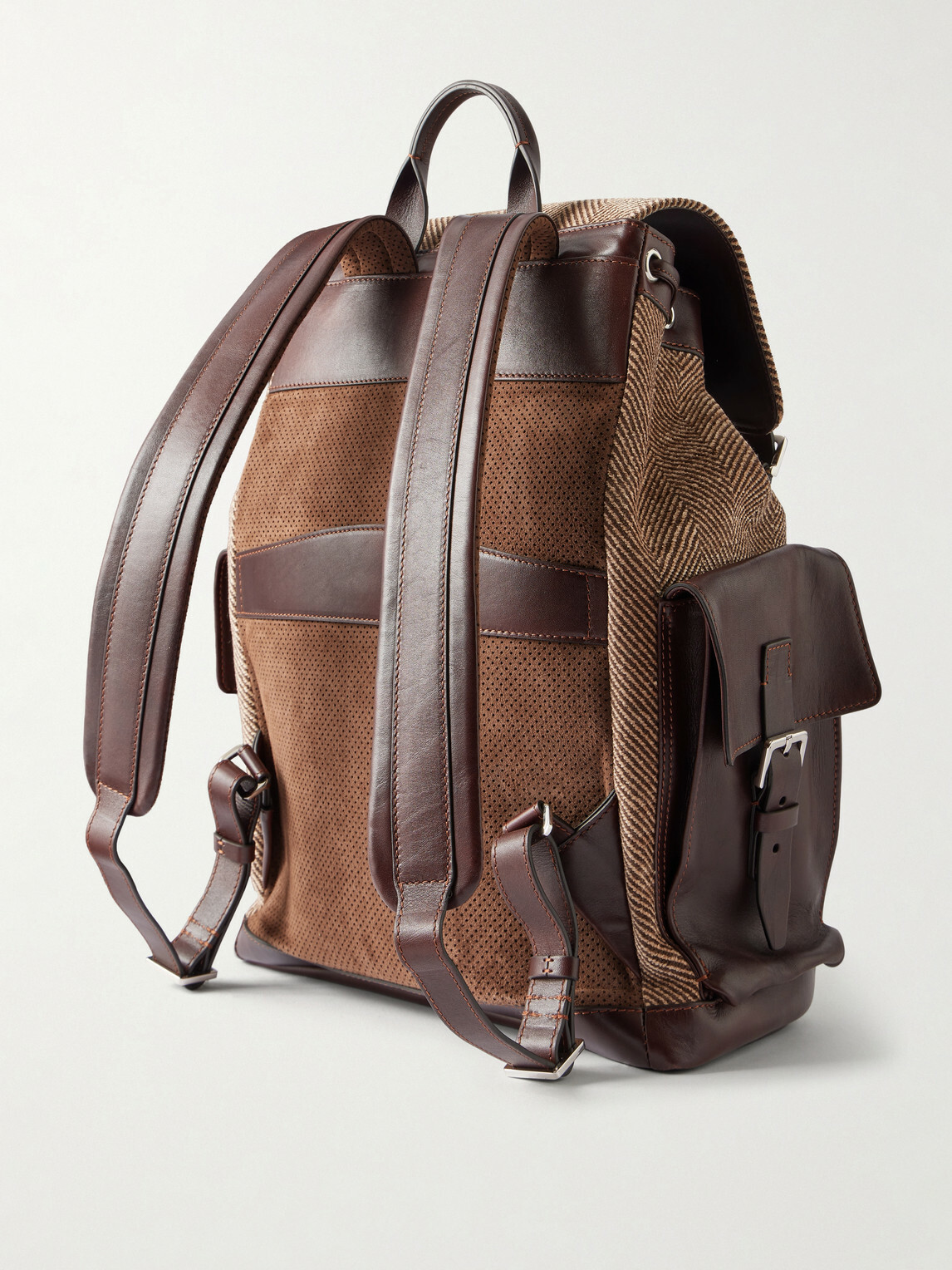 Brunello Cucinelli - Leather-Trimmed Herringbone Canvas Backpack