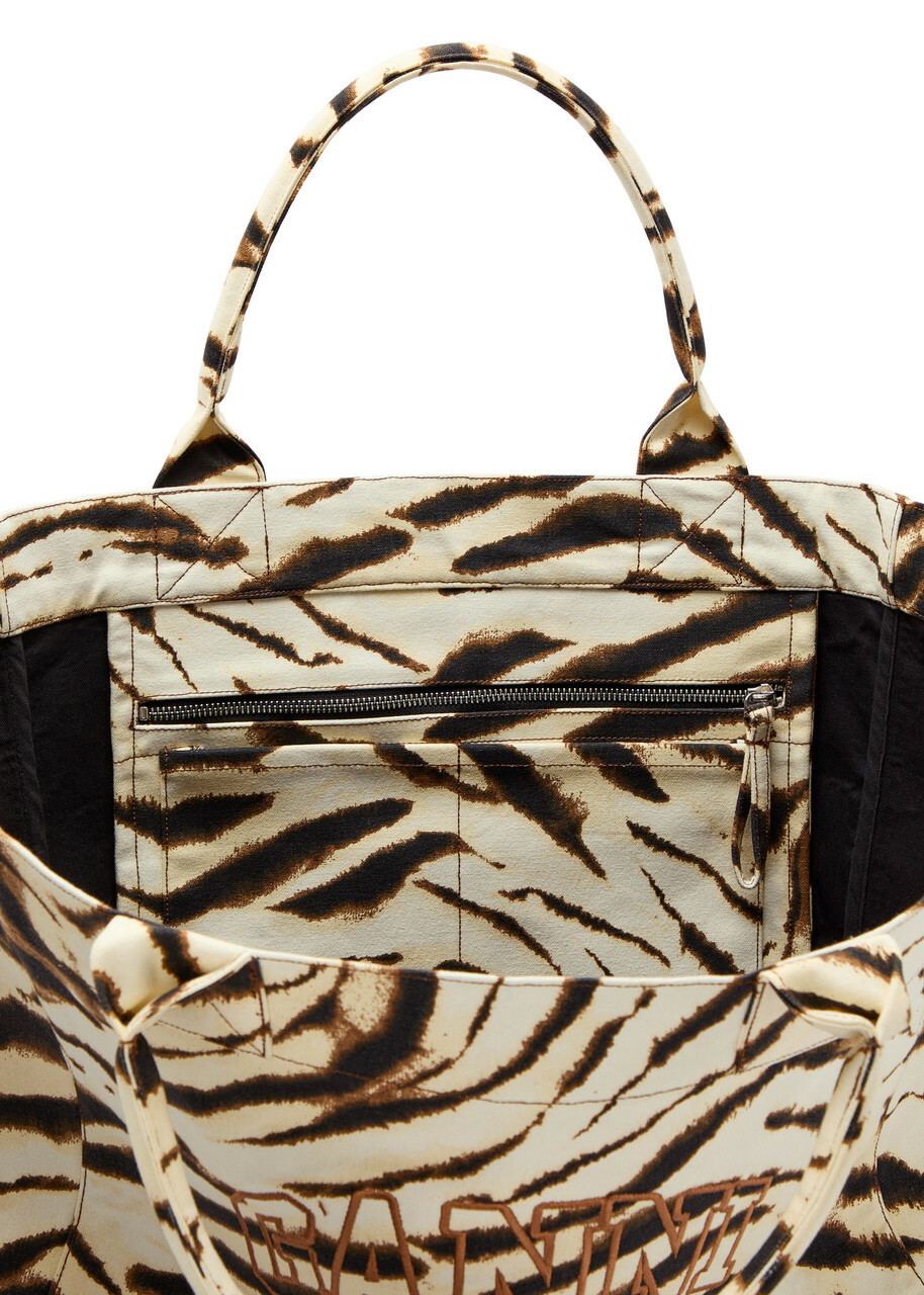 Ganni Printed Xxl Shopper Canvas Tote bag - Cream - One Size