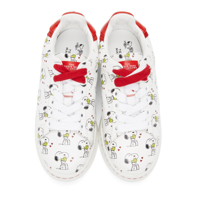 Marc Jacobs White and Red Peanuts Edition The Tennis Shoe Sneakers