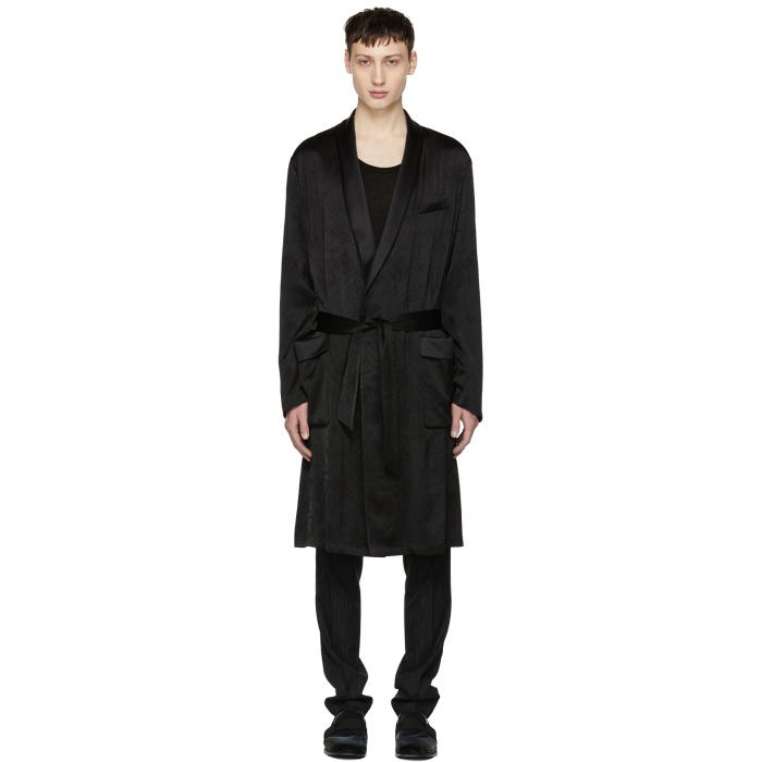 Photo: Saint Laurent Black Long Satin Robe Coat