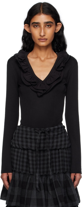 Photo: OPEN YY Black Ruffle Bodysuit