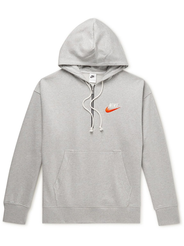 Photo: Nike - Logo-Embroidered Cotton-Jersey Half-Zip Hoodie - Gray