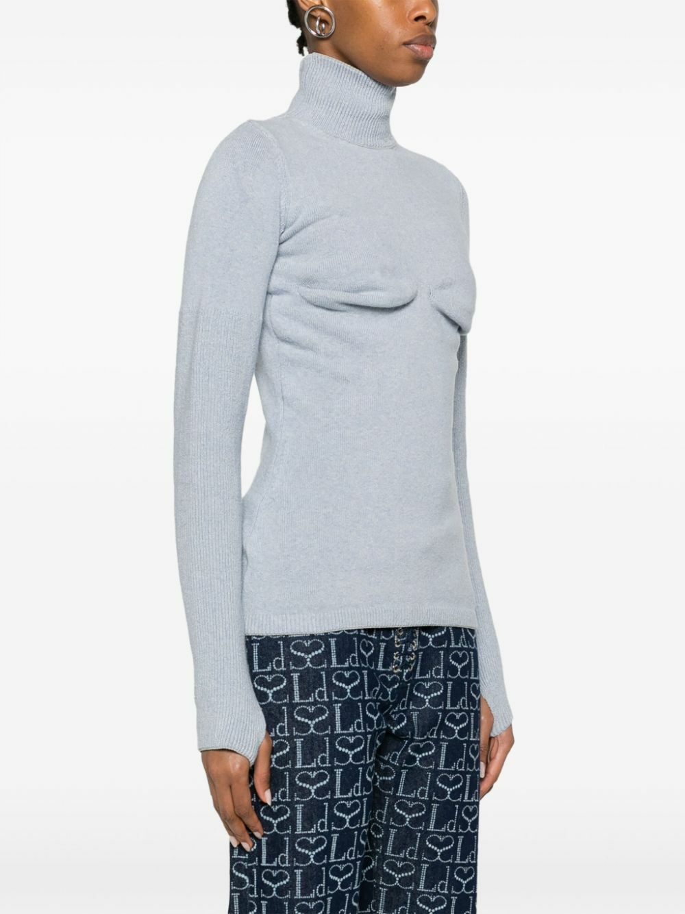 Sinead O'Dwyer Blue Draped-Panel Knit Sweater