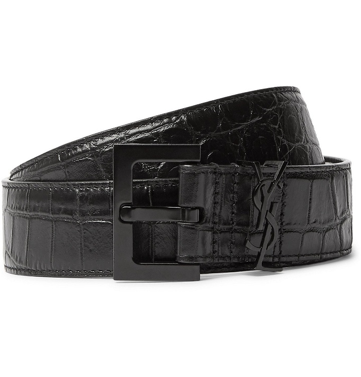 Photo: SAINT LAURENT - Croc-Effect Leather Belt - Black