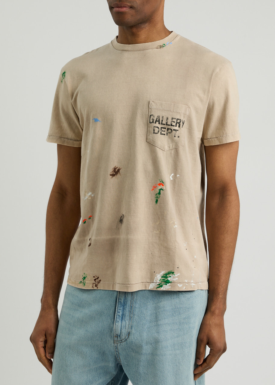 Gallery Dept. Paint-splattered Logo Cotton T-shirt Taupe