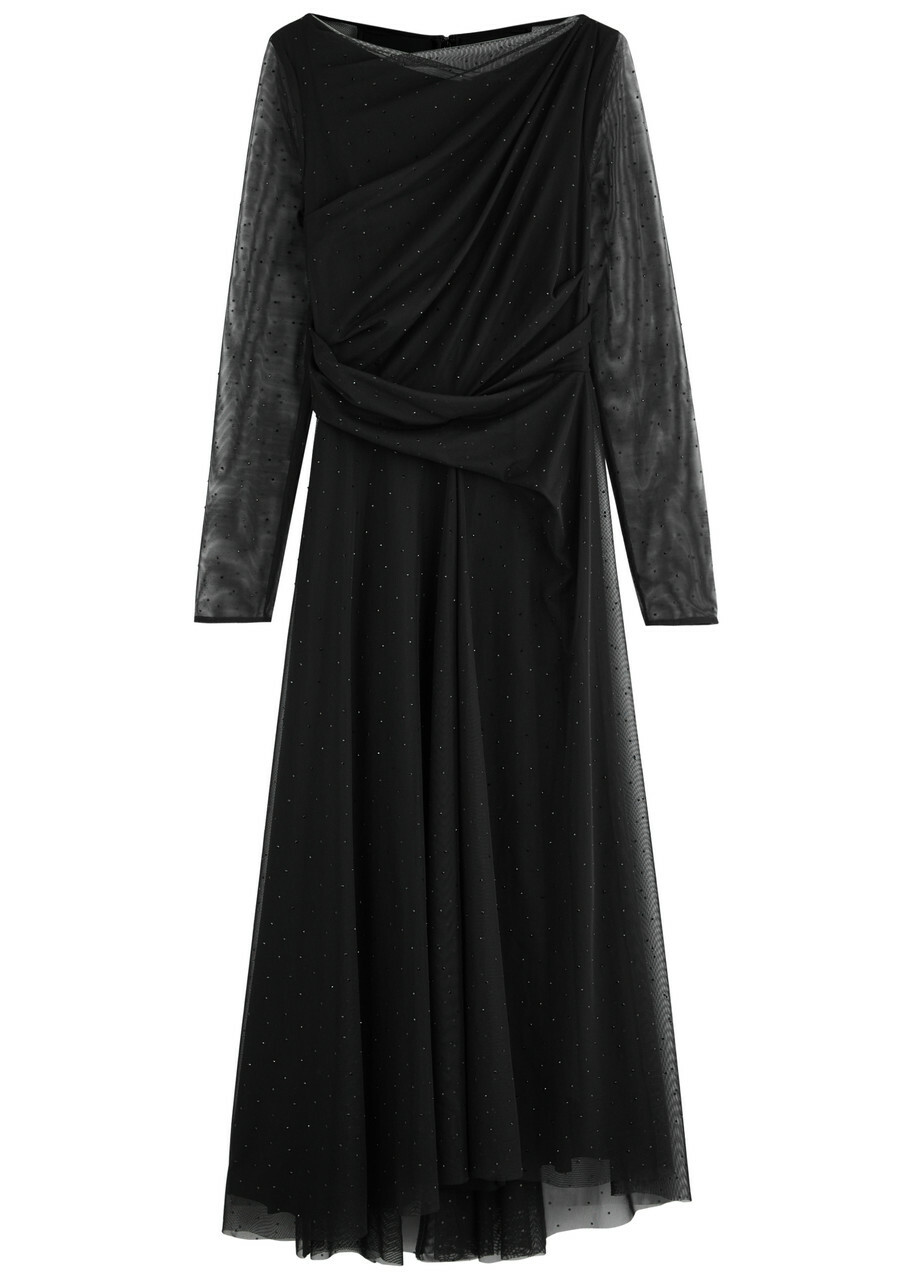 Talbot Runhof Crystal-embellished Tulle Midi Dress Black