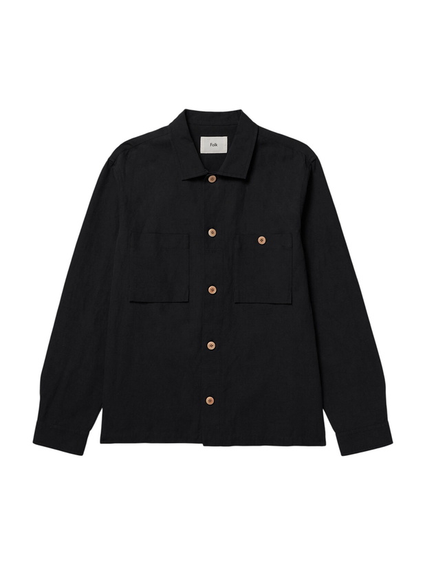 Photo: Folk - Patch Linen and Cotton-Blend Overshirt - Blue