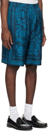 Versace Blue Barocco Silk Shorts