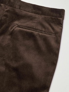 Brunello Cucinelli - Straight-Leg Pleated Satin-Trimmed Cotton-Velvet Tuxedo Trousers - Brown