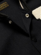 KAPITAL - Appliquéd Faux Leather-Panelled Wool-Blend Bomber Jacket - Black