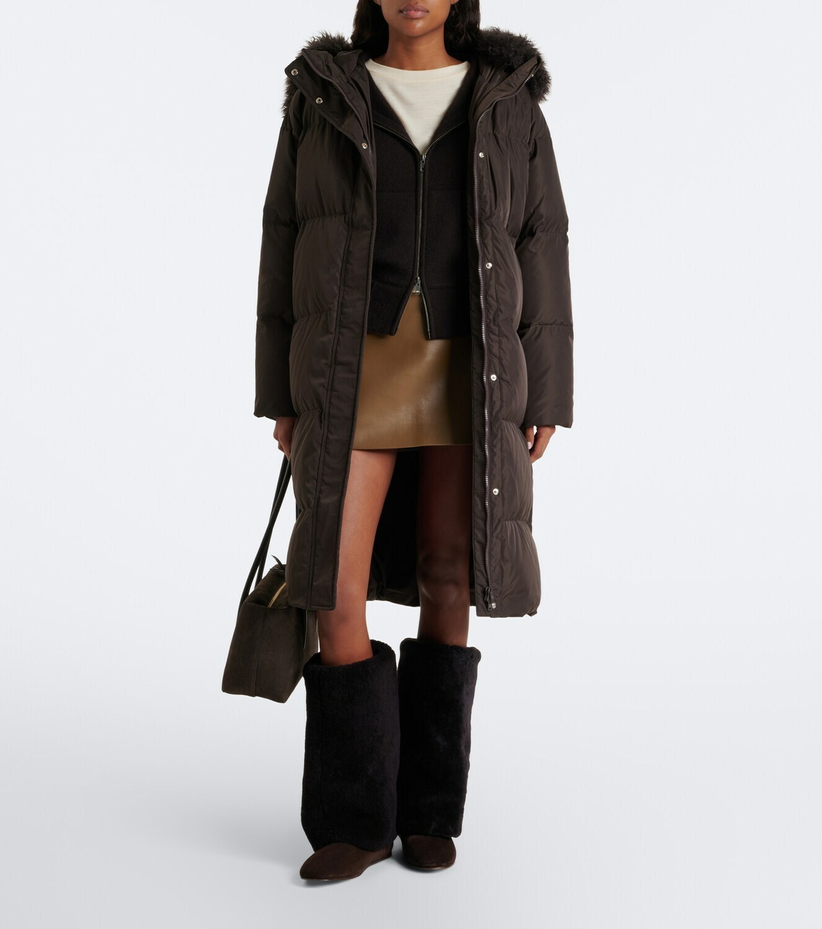 Yves Salomon Shearling and suede knee-high boots