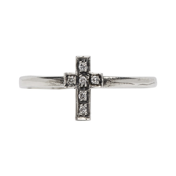 Photo: Luka Sabbat x Monini Silver and White Diamond Baby Cross Ring