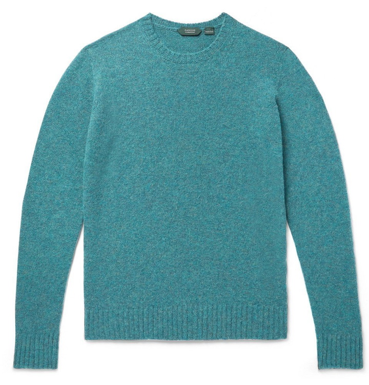 Photo: Incotex - Slim-Fit Mélange Brushed-Virgin Wool Sweater - Teal