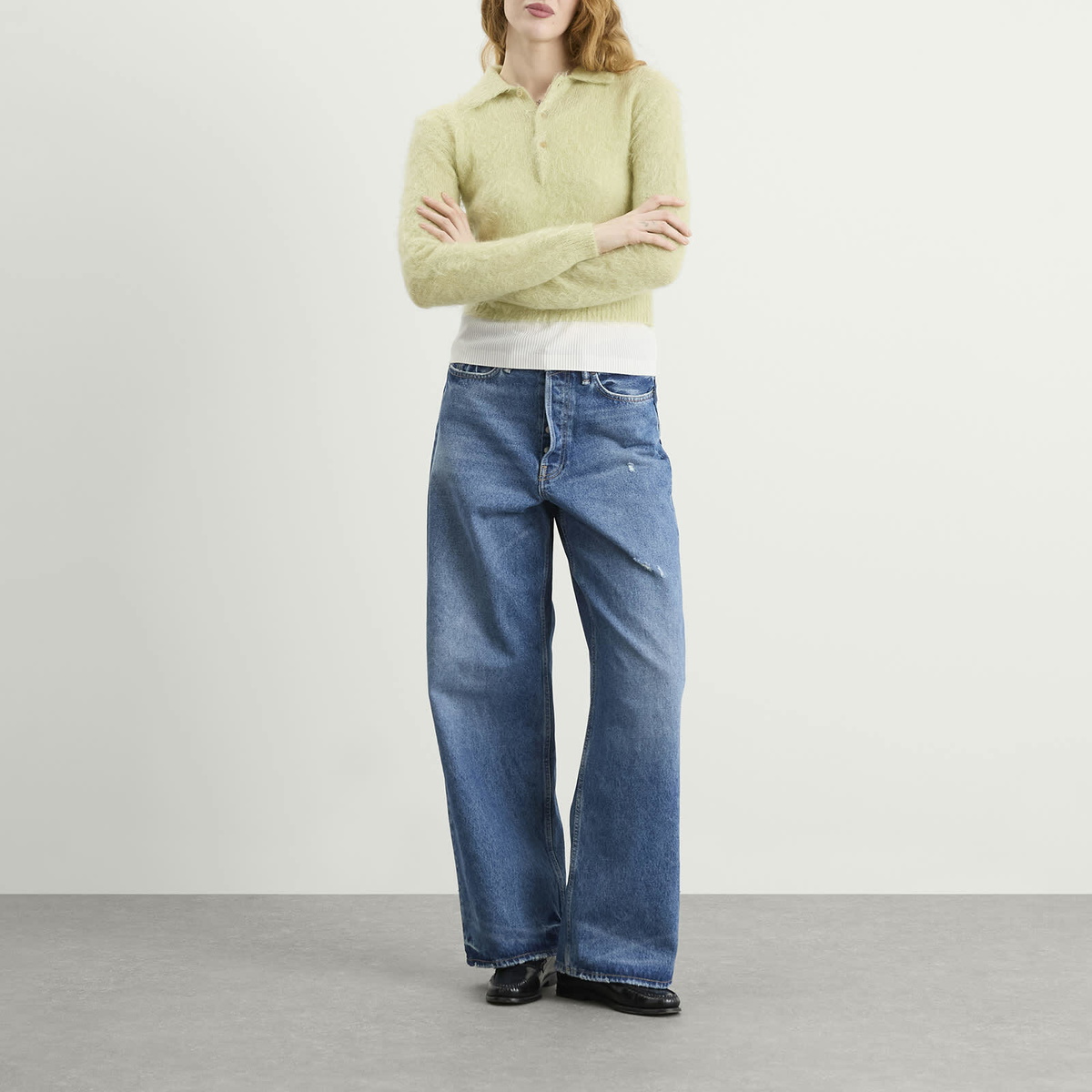 Auralee Women's Mohair Knit Polo in Light Khaki