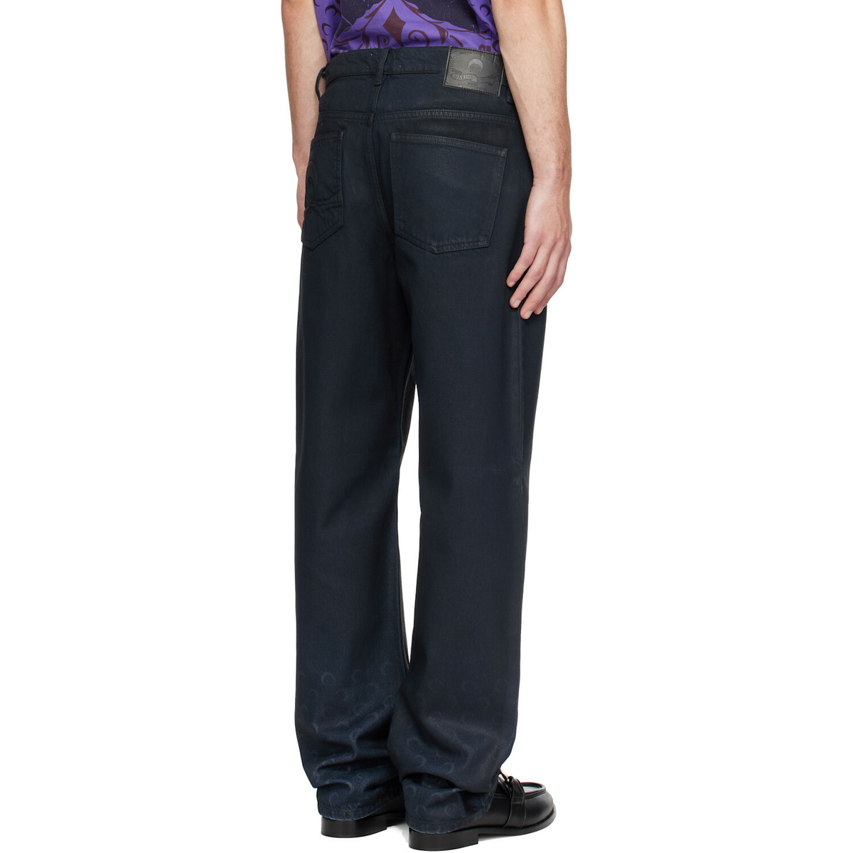 Marine Serre Black Moon Waxed Denim Straight Jeans
