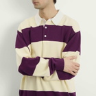 BEAMS Men's 7 Gauge Stripe Knit Rugby Shirt in Purple